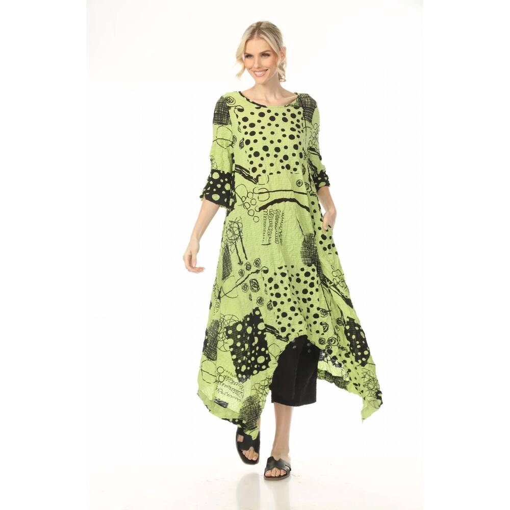 NEW MOONLIGHT mixed media print half sleeve dress in green